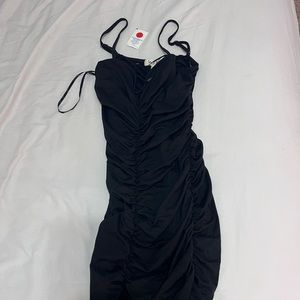 BLACK RUCHED MINI DRESS BODYCON